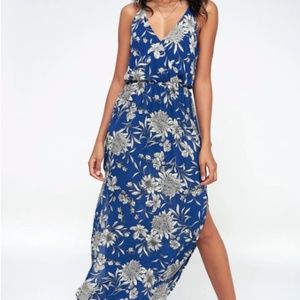 Lush Blue Floral Print Midi Dress